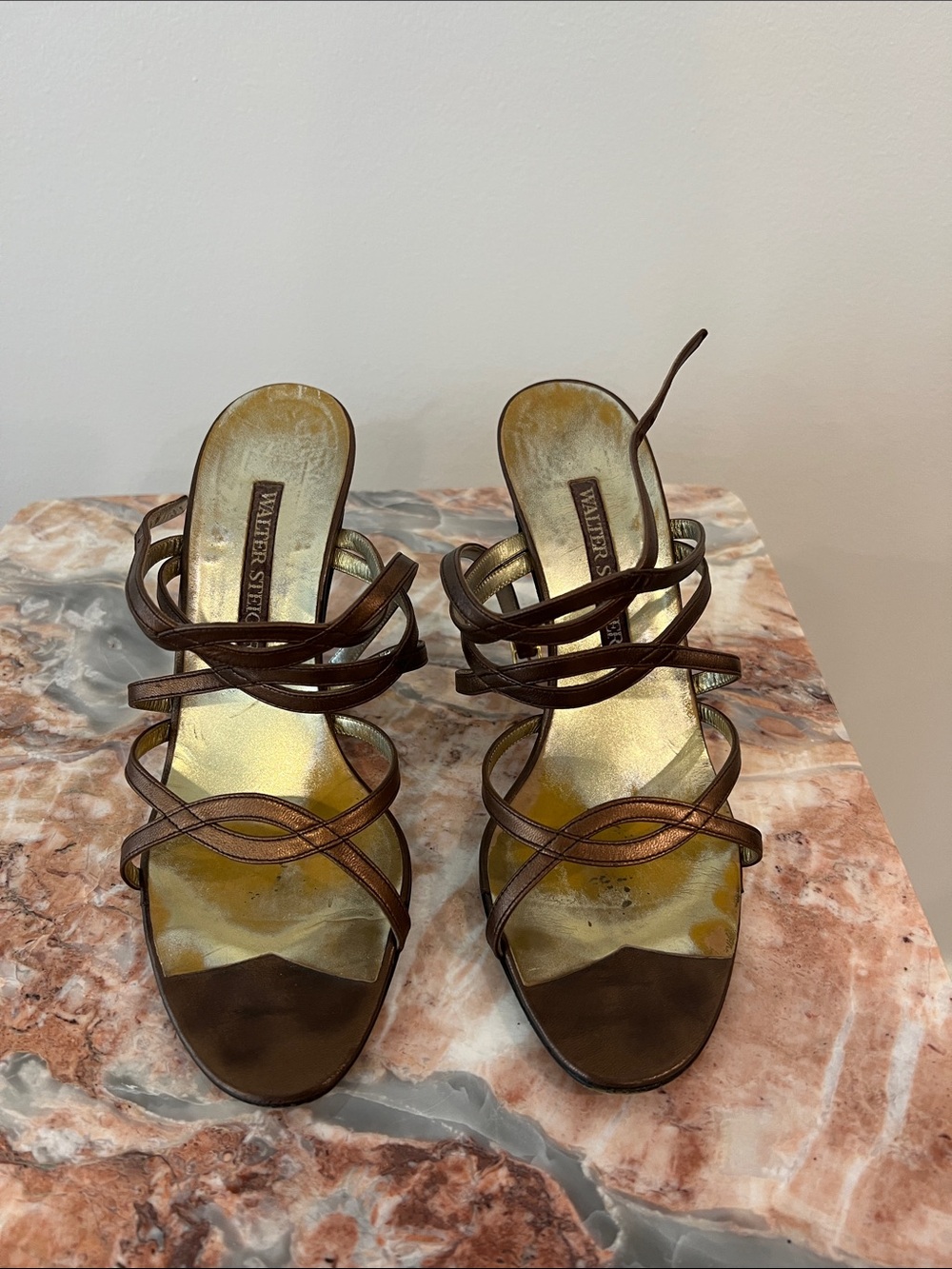 Walter Steiger Brown Strappy Heeled Sandals with Gold Footbed